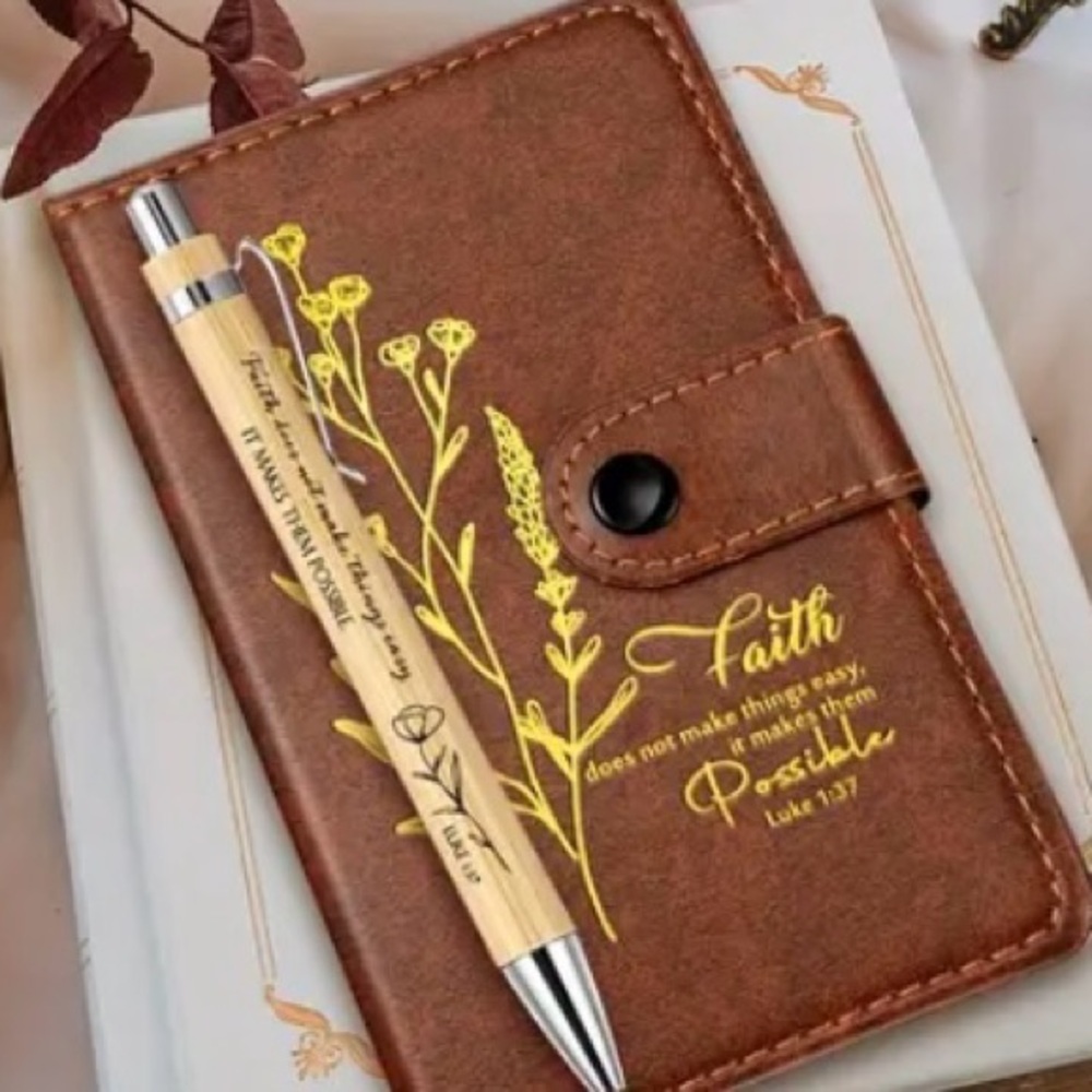Genuine Leather Notebook & Bible Verse Pen Prayer Journal Men Unisex Faith NEW